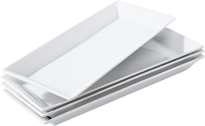 14" Rectangular Platters Set of 4, White Ceramic Platters, Large Serving Plates for Party, Entertaining, Wedding, Rectangle Serving Dishes for Steak, Sushi, Appetizer, Oven Dishwasher Safe