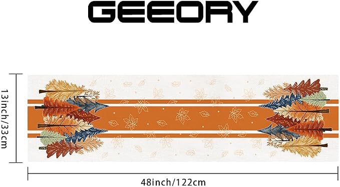 Fall Watercolor Trees & Maple Leaves Striped Table Runner 13x48 Inch, Rustic - Image 2