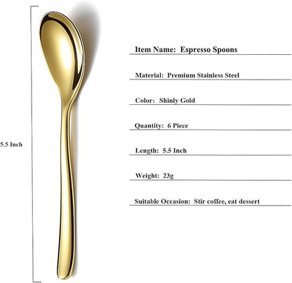 Gold Demitasse Espresso Spoons, 5.5'' Mini Coffee Spoons, Stainless Steel - Image 2