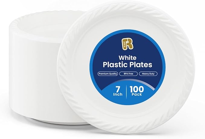 R-kay 100 Pack 7 Inch Plastic Plates Disposable by R-KAY