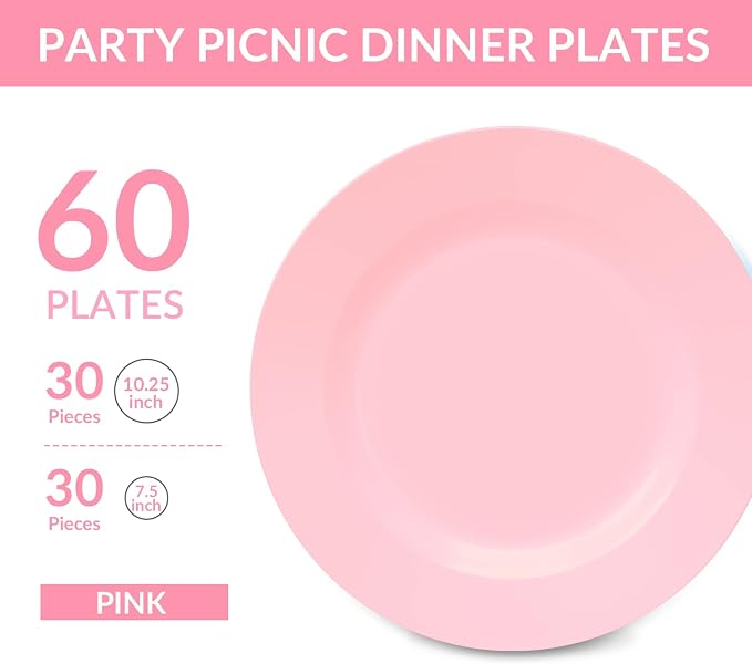 Plastic Plates Disposable 60 PCS, Heavy Duty 30 Dinner Plates 10.25" and 30 - Image 2