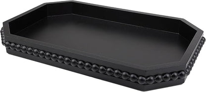 Wood Rustic Serving Tray with Beads, Farmhouse Black Decorative Tray for Table Centerpiece, Christmas Wedding Halloween Home Decor