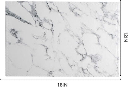Marble Leather Placemats for Dining Table Waterproof Set of 4 Marble Decor for Kitchen Table Easy to Clean PU Place Mats for Dinning,Office (Marble（White）)