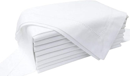 Cotton Cloth White Napkins Set of 12 - with Hemstitched 18x18 Inch Decorative Beautiful Soft Reusable Washable Dinner Napkin for Dining Table Décor, Wedding, Cocktail, Party, Easter & Everyday Use