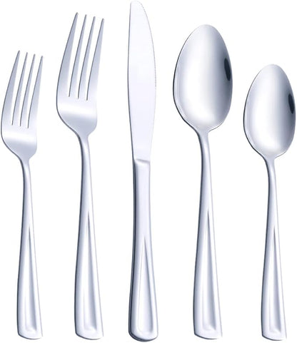 60-Piece Silverware Set for 12, GoGeiLi Stainless Steel Flatware Cutlery Set for 12, include Fork, Knife and Spoon Set, Mirror Finished