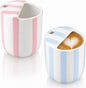 2 Pcs Ceramic Mug with Sip Hole 10 oz Novelty Pink Light Blue Striped Coffee by Ferrochef