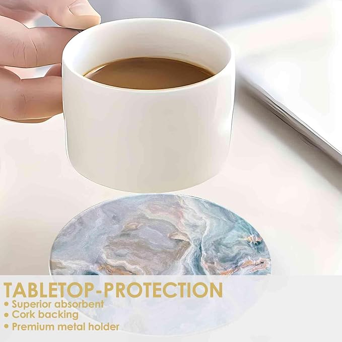 Drink Coasters with Holder 6 Pack, Ceramic Marble Style, Absorbent Abstract - Image 5