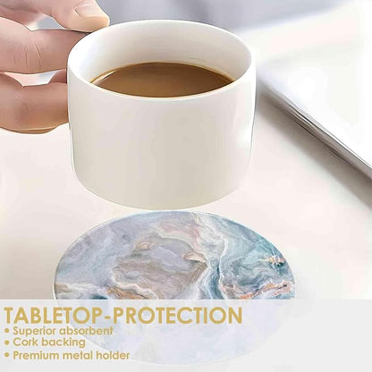 Drink Coasters with Holder 6 Pack, Ceramic Marble Style, Absorbent Abstract - Image 5