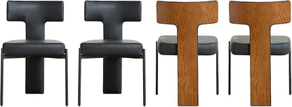 Black Dining Chairs Set of 4,Faux Leather Dining Chairs with Soft Cushion,Comfortable Upholstered Armless Dining Room Chairs with Curved Plywood Back
