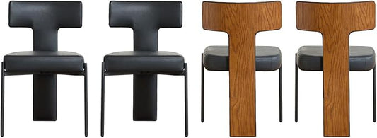 Black Dining Chairs Set of 4,Faux Leather Dining Chairs with Soft Cushion,Comfortable Upholstered Armless Dining Room Chairs with Curved Plywood Back
