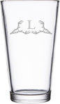Hat Shark Deer Skull Letter Monogram Pint Beer Glass, 16 oz, Clear, A-Z Initials (1, Letter L)