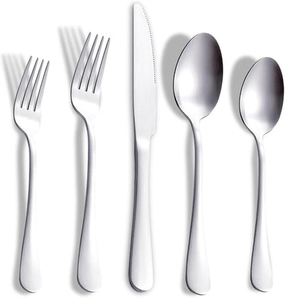 Matte Silverware Set with Steak Knives, 20-Piece Stainless Steel Flatware Set by Joincook