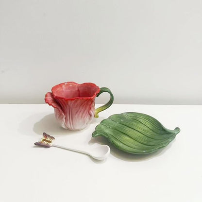 Ceramic Tea Cup and Saucer Set ，8OZ 3D Hand-Painted Flower Coffee Mug，Gift - Image 4