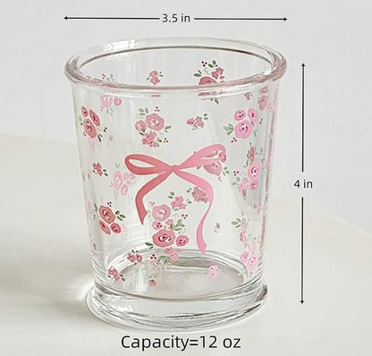 2 Pack 12 OZ Cute Floral Glass Cup French Drinking Glasses | Thick Sturdy/Clear - Image 4