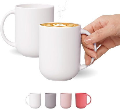 12 oz Ceramic Coffee Mug, Matte Pink White Gray Coffee Mug by BOWLBOWL