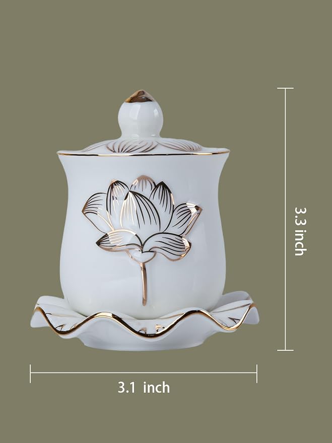 QINLANG White Buddha Water Cup, Ceramic Holy Water Offering Cup - Image 2