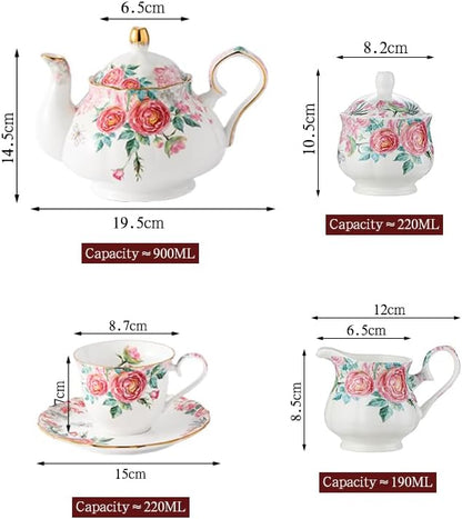15 Piece British Bone China Tea Cup Sets, Elegant red Rose Pattern, Cups and - Image 7