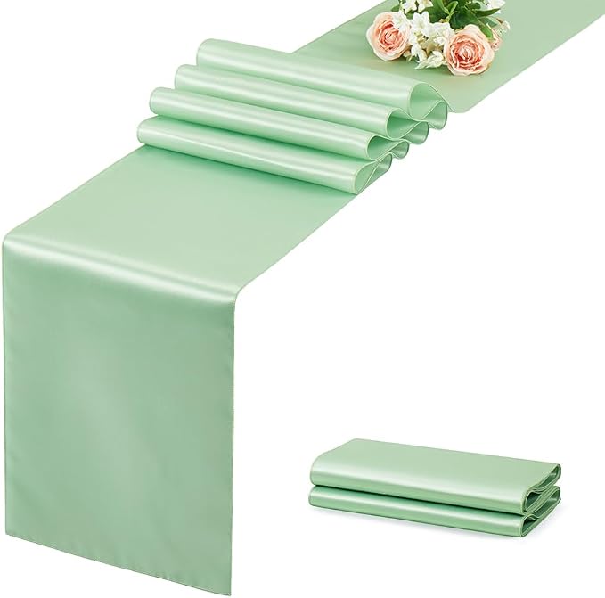 Sage Green Satin Table Runner, 12x108 Inches, 2 Pack | Premium Satin, Smooth by VCUSUELER