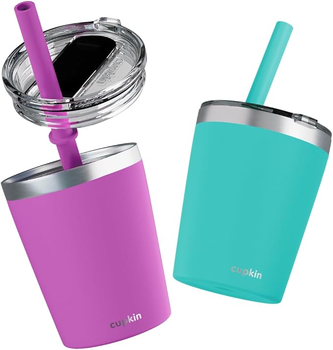 CUPKIN Cups with Lids and Straws, The Original 8 oz Stackable Stainless Steel by CUPKIN