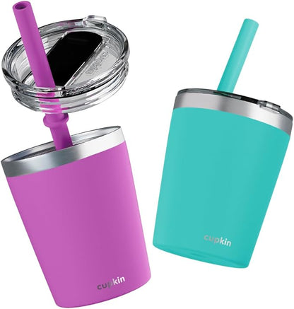 CUPKIN Cups with Lids and Straws, The Original 8 oz Stackable Stainless Steel by CUPKIN