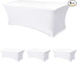 Table Cover for 6 foot Rectangle Tables-4 Pack White Fitted Stretch Tablecloth-Elastic Spandex 6ft Folding Tablecloths for Party, Vendor Booth Display, Banquet Buffet Event, Craft Trade Show