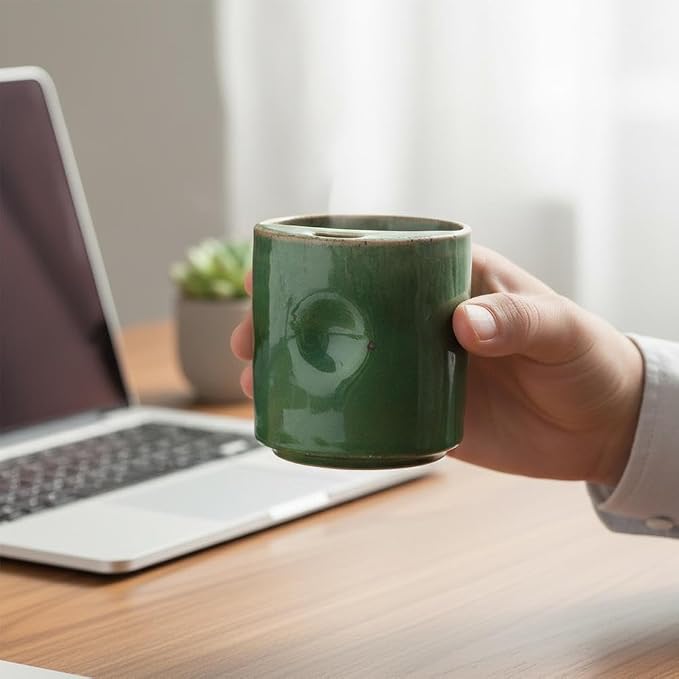 18oz Ceramic Coffee Mug with Sip Lid, Handleless Tumbler in a Vintage Kiln Style - Image 6