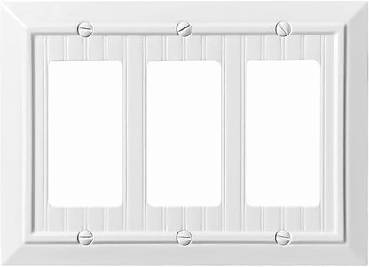 Beadboard Outlet Covers Wall Plates, Bamboo Fiber Light Switch Covers, Natural Material Electric Receptacle Decorative Switch Plate Outlet Cover (Pure White, 3 Gang Decorator 1 Pack)