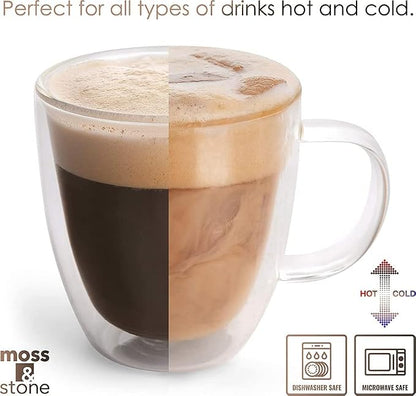 Moss & Stone Set of 4 Double Wall Glass Cup Clear Mug, Double Walled Coffee - Image 2
