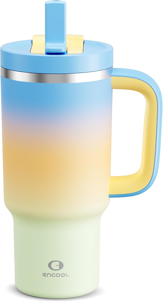 ENCOOL 32 oz Tumbler with Handle and Straw: Stainless Steel Insulated Tumbler by ENCOOL