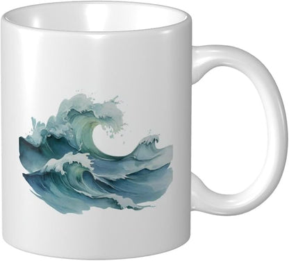 Minimal Style Sea Waves Ceramic Cup, Elegant Coffee Mug Tee Drinkware Water Cup by Unknown