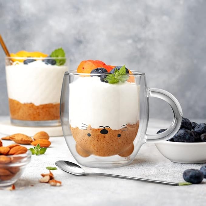 ecooe Cute Bear Mug Glass Coffee Cup 9.8oz Double Walled Glass Mug | - Image 4