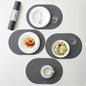 Grey Oval Silicone Placemats Set of 4 – Heat Resistant, Waterproof, Easy to Clean Non-Slip Modern Dining Table Mats – Premium Leather Textured Japandi Kitchen Decor
