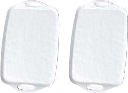 Large Serving Tray Set of 2 – 19 x 12 Inch White Rectangular Melamine Trays with Handles – Durable Plastic Food Serving Tray for Snacks, Meals, Parties, Outdoor & Indoor Use