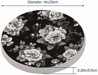 Watercolor Black Flowers Cup Coasters Set of 2 Elegance Botanical Flower Pattern Grey Rose Bouquet Wooden Table Apartment Decor 100% Diatomite for Drinking Glasses,4 Inches