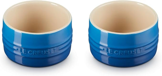 Le Creuset Stoneware Round Ramekin Straight Wall Set of 2, 7 oz. Each, Marseille