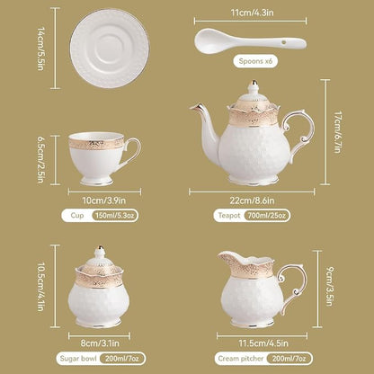 Sweejar 21 Piece Porcelain Tea Set, Vintage British Floral Relief Gold Rimmed - Image 3