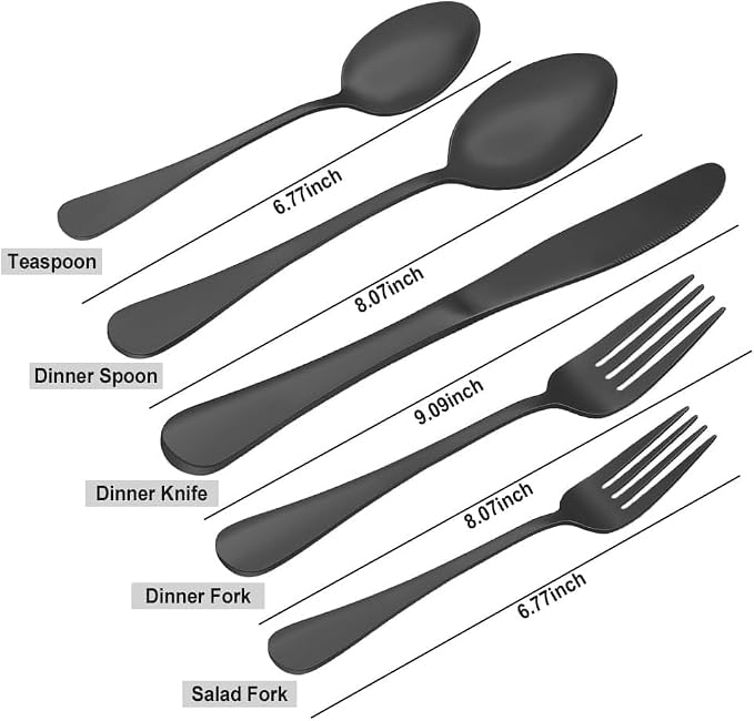 Matte Black Silverware Set for 8, 40 Pieces Stainless Steel Flatware Cutlery Set - Image 3