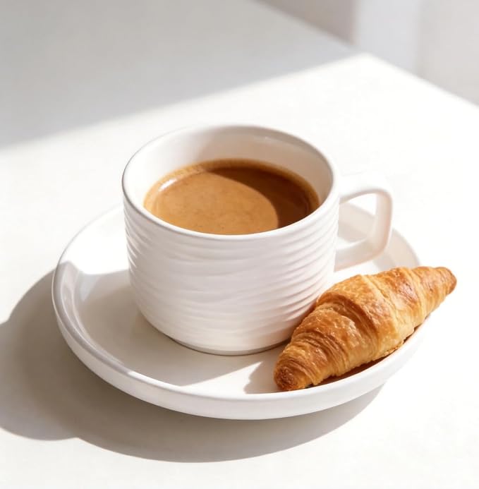 Ceramic Coffee Mug with Saucer, 8oz Glossy Porcelain Tea Cup Set, Modern - Image 7