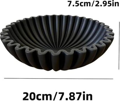 Large Decorative Bowl - 7.9in x 2.6in - White Decorative Bowls for Home Decor - Ruffle Decor - Fluted Bowl - Scalloped Bowl-Stylish Key for Entry Table(Black)