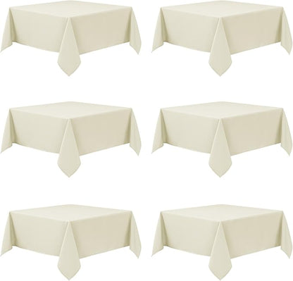 6-Pack Ivory Tablecloths for Square Tables, 54 x 54 Inches, Stain-Resistant Polyester Fabric for 2 Foot Tables - Washable Table Covers for Weddings, Banquets, Birthday Parties, Events