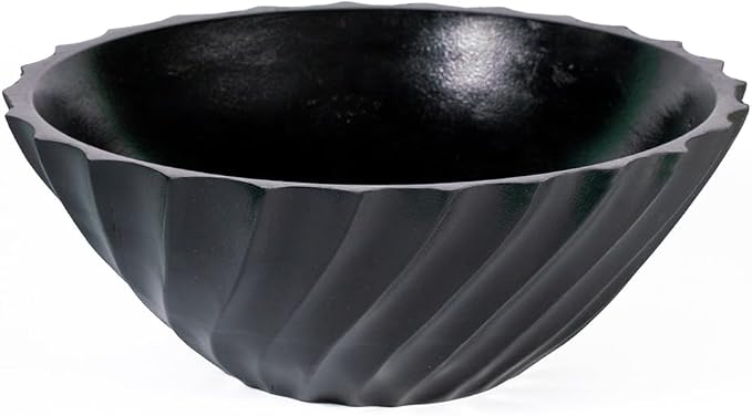 Folkulture Wooden Black Ribbed Salad Bowl, Modern Wooden Bowl by FOLKULTURE