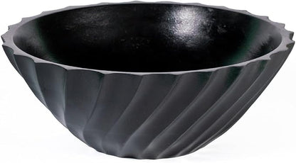 Folkulture Wooden Black Ribbed Salad Bowl, Modern Wooden Bowl by FOLKULTURE