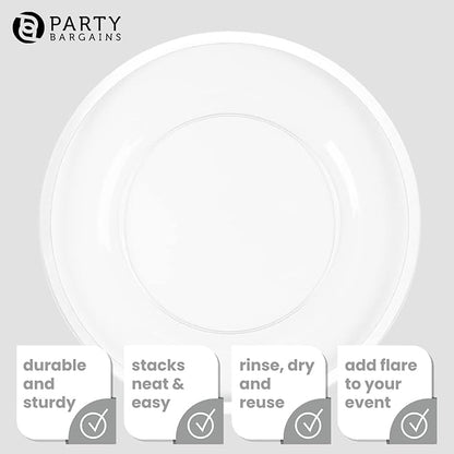 PARTY BARGAINS 13-Inch Charger Plates - 16 Pack, Clear White Rim, Heavy-Duty Disposable Chargers for Elegant Dining - Ideal for Weddings and Formal Events