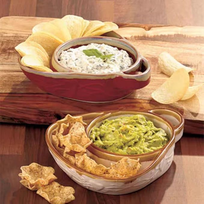 Soup and Side Bowl Plate Ceramic, Chip and Dip Divided Bowls, Anti-Soggy Cereal Bowl Bread Dipping Bowls Plates for Salad Breakfast, and Sandwich Ideal for Home and Restaurant (red)