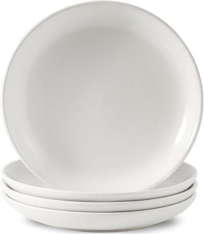 Dinner Plates, 10 Inch Stoneware Plates Set of 4, Ceramic Dinner Dishes for Salad, Pasta, Steak, Pancakes, Scratch Resistant Plate Set, Microwave & Dishwasher Safe, Matte White