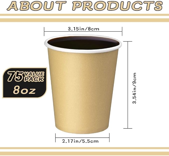 75 Pack 8 oz Disposable Paper Cups, Khaki Paper Coffee Cups | Beverage Drinking - Image 2