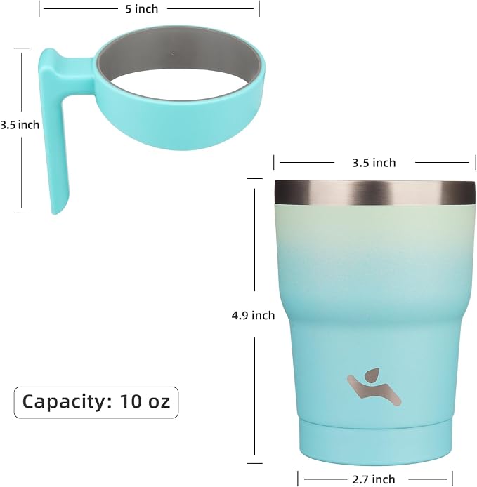 Konokyo 10 oz Tumbler with Handle and Straw, Insulated Travel Mug | Mint; - Image 4