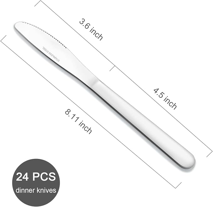24 Pieces Dinner Knives Set, 8.1" Inches Table Knives Set, Durable Butter Knife - Image 2