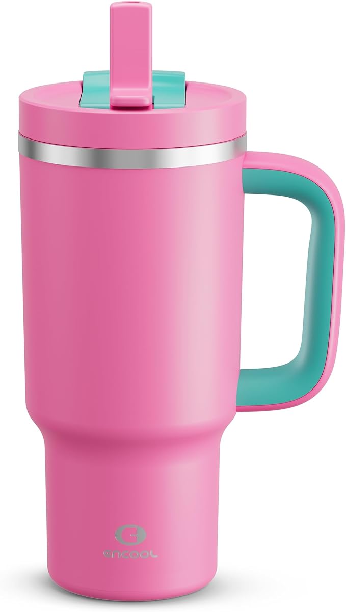 ENCOOL 32 oz Tumbler with Handle and Straw: Stainless Steel Insulated Tumbler by ENCOOL