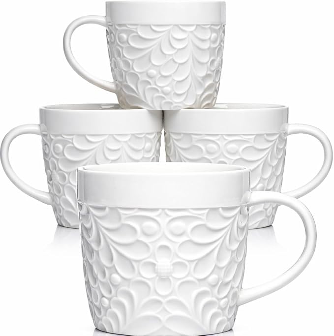 25DOL 16 oz Ceramic Coffee Mugs Set of 4 – Embossed Nature-Inspired Design by 25DOL